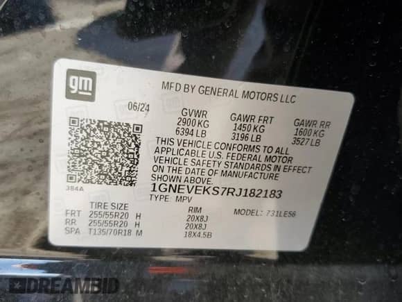 2024 Chevrolet Traverse AWD LS with VIN 1GNEVEKS7RJ182183, listed as a Copart auction lot 78664764 with 6,330 mi miles and Salvage title. Bid and sale history available at DreamBid. Image 15.