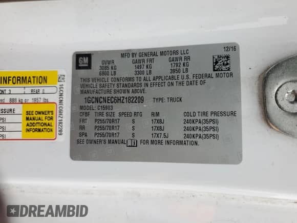 2017 Chevrolet Silverado 1500 Work Truck с VIN 1GCNCNEC6HZ182209, выставлен на аукционе Copart как лот 71549895 с пробегом 191 520 миль миль и Списание • Salvage title. История ставок и продаж доступна на DreamBid. Изображение 12.