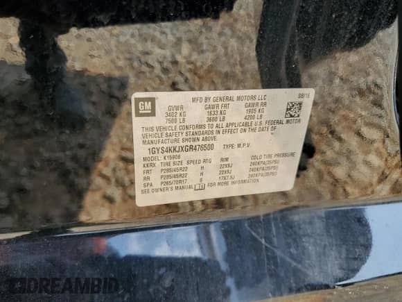 2016 Cadillac Escalade ESV Platinum z VIN 1GYS4KKJXGR476500, wystawiony jako Copart lot #59027615 z przebiegiem 178 012 mil mil oraz Szkoda całkowita • Salvage title. Historia ofert i sprzedaży dostępna na DreamBid. Obrazek 13.