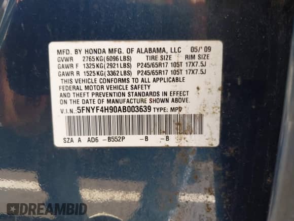 2010 Honda Pilot Touring с VIN 5FNYF4H90AB003639, выставлен на аукционе IAAI как лот 42935064 с пробегом 215 394 миль миль и . История ставок и продаж доступна на DreamBid. Изображение 9.