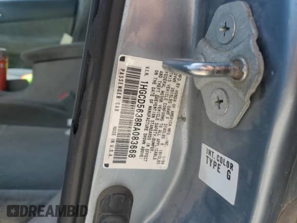 1994 Honda Accord LX z VIN 1HGCD5638RA083668, wystawiony jako Copart lot #58794355 z przebiegiem 180 532 mil mil oraz Szkoda całkowita • Salvage title. Historia ofert i sprzedaży dostępna na DreamBid. Obrazek 12.