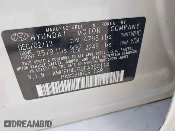 2014 Hyundai Azera Limited z VIN KMHFH4JG9EA353114, wystawiony jako IAAI lot #42757597 z przebiegiem 122 604 mil mil oraz . Historia ofert i sprzedaży dostępna na DreamBid. Obrazek 9.