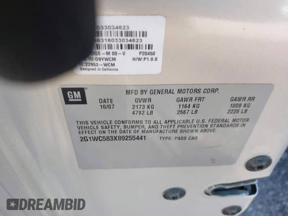 2008 Chevrolet Impala LT z VIN 2G1WC583X89255441, wystawiony jako IAAI lot #43598098 z przebiegiem 143 908 mil mil oraz . Historia ofert i sprzedaży dostępna na DreamBid. Obrazek 9.