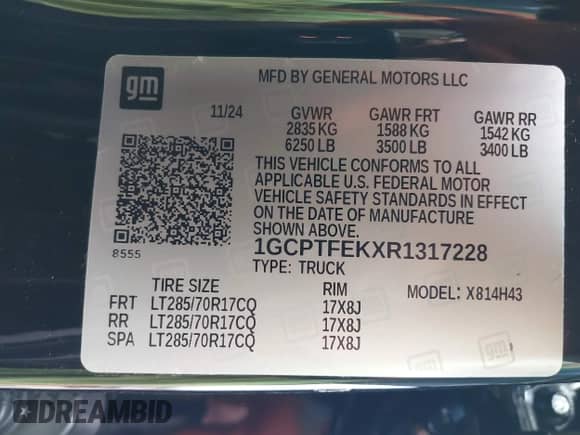 2024 Chevrolet Colorado 4WD ZR2 z VIN 1GCPTFEKXR1317228, wystawiony jako IAAI lot #42180742 z przebiegiem 3 141 mil mil oraz . Historia ofert i sprzedaży dostępna na DreamBid. Obrazek 9.