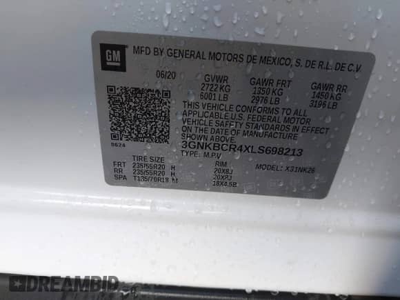 2020 Chevrolet Blazer LT с VIN 3GNKBCR4XLS698213, выставлен на аукционе IAAI как лот 41686203 с пробегом 43 107 миль миль и . История ставок и продаж доступна на DreamBid. Изображение 9.