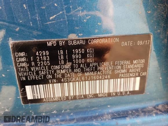2018 Subaru Impreza Special Sports with VIN 4S3GKAL61J1604246, listed as a Copart auction lot 73670824 with 80,531 mi miles and Salvage title. Bid and sale history available at DreamBid. Image 12.