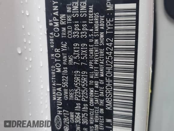 2017 Hyundai Santa Fe SE Ultimate z VIN KM8SRDHF0HU254242, wystawiony jako Copart lot #81252475 z przebiegiem 128 704 mil mil oraz Szkoda całkowita • Salvage title. Historia ofert i sprzedaży dostępna na DreamBid. Obrazek 13.