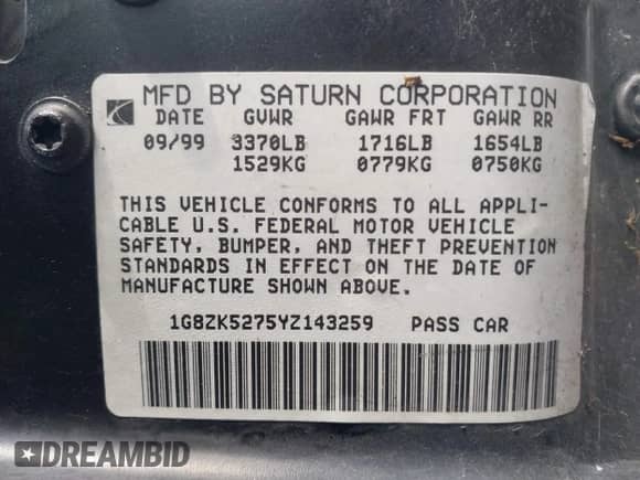 2000 Saturn SL with VIN 1G8ZK5275YZ143259, listed as a IAAI auction lot 43366243 with 121,018 mi miles and . Bid and sale history available at DreamBid. Image 9.