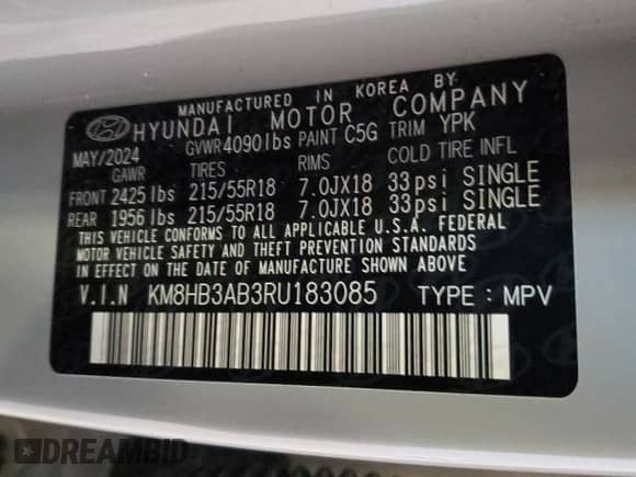 2024 Hyundai Kona SEL с VIN KM8HB3AB3RU183085, выставлен на аукционе Copart как лот 84559444 с пробегом Не указан миль и На запчасти • Non repairable. История ставок и продаж доступна на DreamBid. Изображение 12.