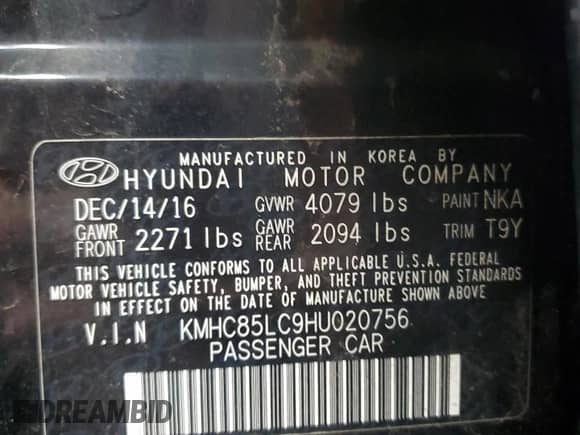 2017 Hyundai Ioniq Limited с VIN KMHC85LC9HU020756, выставлен на аукционе Copart как лот 57233205 с пробегом 95 239 миль миль и На запчасти • Non repairable. История ставок и продаж доступна на DreamBid. Изображение 12.