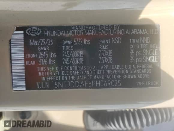 2023 Hyundai Santa Cruz SEL Premium with VIN 5NTJDDAF5PH069025, listed as a Copart auction lot 81416205 with 18,341 mi miles and Salvage title. Bid and sale history available at DreamBid. Image 13.