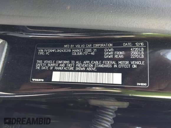2017 Volvo S60 Dynamic с VIN YV126MFL0H2435319, выставлен на аукционе IAAI как лот 42604929 с пробегом 36 174 миль миль и . История ставок и продаж доступна на DreamBid. Изображение 9.
