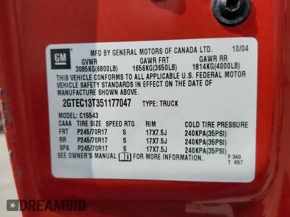 2005 GMC Sierra 1500 SLT z VIN 2GTEC13T351177047, wystawiony jako Copart lot #53577335 z przebiegiem 77 932 mil mil oraz Szkoda całkowita • Salvage title. Historia ofert i sprzedaży dostępna na DreamBid. Obrazek 13.