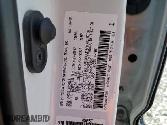 2018 Toyota Tacoma SR with VIN 5TFCZ5ANXJX162902, listed as a Copart auction lot 68464895 with 105,750 mi miles and Salvage title. Bid and sale history available at DreamBid. Image 13.