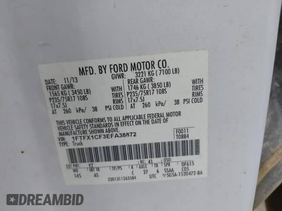 2014 Ford F-150 XL с VIN 1FTFX1CF3EFA38872, выставлен на аукционе IAAI как лот 42883063 с пробегом Не указан миль и . История ставок и продаж доступна на DreamBid. Изображение 9.