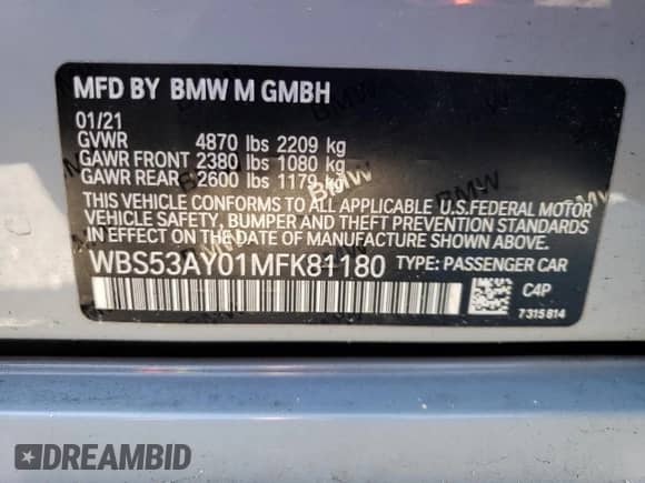 2021 BMW M3 с VIN WBS53AY01MFK81180, выставлен на аукционе Copart как лот 72774513 с пробегом 16 749 миль миль и Списание • Salvage title. История ставок и продаж доступна на DreamBid. Изображение 13.