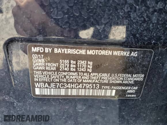 2017 BMW 5 Series 540i xDrive с VIN WBAJE7C34HG479513, выставлен на аукционе Copart как лот 71991595 с пробегом 221 524 миль миль и Чистый • Clean title. История ставок и продаж доступна на DreamBid. Изображение 12.