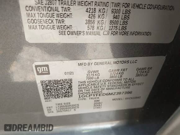 2021 Chevrolet Silverado 1500 LT Trail Boss with VIN 1GCPYFED6MZ397396, listed as a IAAI auction lot 43082878 with 77,397 mi miles and . Bid and sale history available at DreamBid. Image 9.