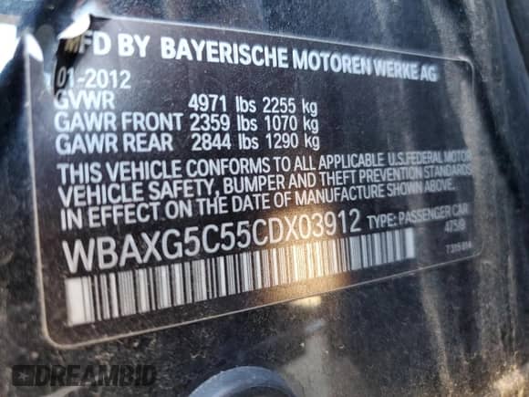 2012 BMW 5 Series 528i с VIN WBAXG5C55CDX03912, выставлен на аукционе Copart как лот 89732425 с пробегом 118 430 миль миль и Чистый • Clean title. История ставок и продаж доступна на DreamBid. Изображение 12.