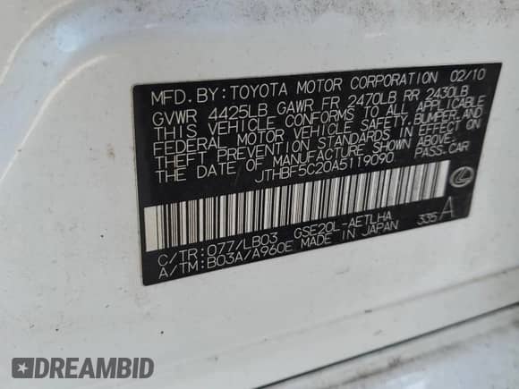 2010 Lexus IS 250 with VIN JTHBF5C20A5119090, listed as a Copart auction lot 80610705 with 174,839 mi miles and Clean title. Bid and sale history available at DreamBid. Image 13.