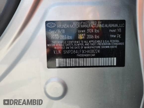 2019 Hyundai Elantra SEL с VIN 5NPD84LF1KH408224, выставлен на аукционе Copart как лот 62214335 с пробегом 106 793 миль миль и Списание • Salvage title. История ставок и продаж доступна на DreamBid. Изображение 12.