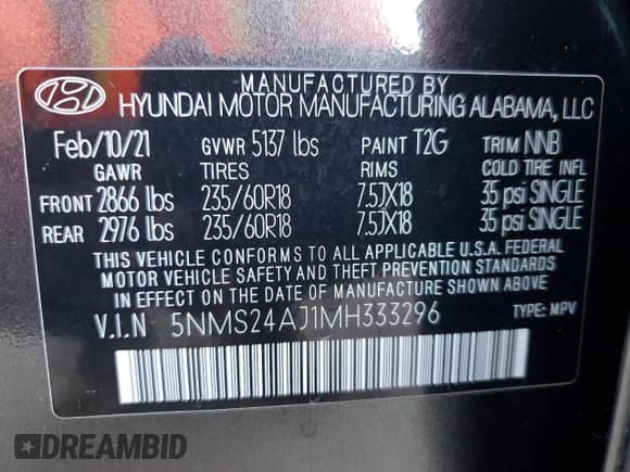 2021 Hyundai Santa Fe SEL z VIN 5NMS24AJ1MH333296, wystawiony jako Copart lot #49170585 z przebiegiem 50 744 mil mil oraz Nie do naprawy • Non repairable. Historia ofert i sprzedaży dostępna na DreamBid. Obrazek 13.