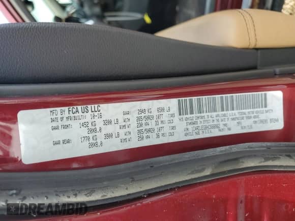 2017 Dodge Durango Citadel with VIN 1C4RDJEG8HC666962, listed as a Copart auction lot 53888965 with 111,295 mi miles and Salvage title. Bid and sale history available at DreamBid. Image 13.