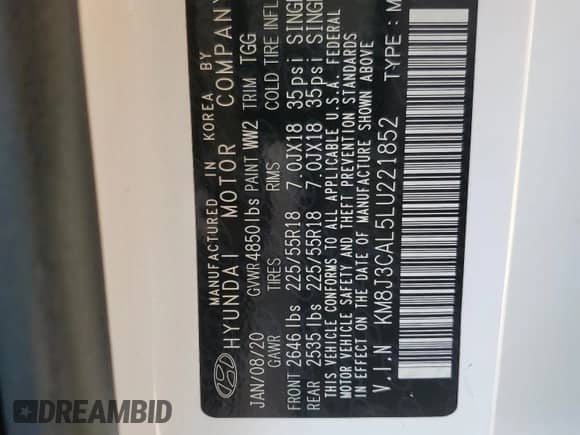 2020 Hyundai Tucson SEL с VIN KM8J3CAL5LU221852, выставлен на аукционе Copart как лот 71594645 с пробегом 93 196 миль миль и Списание • Salvage title. История ставок и продаж доступна на DreamBid. Изображение 13.