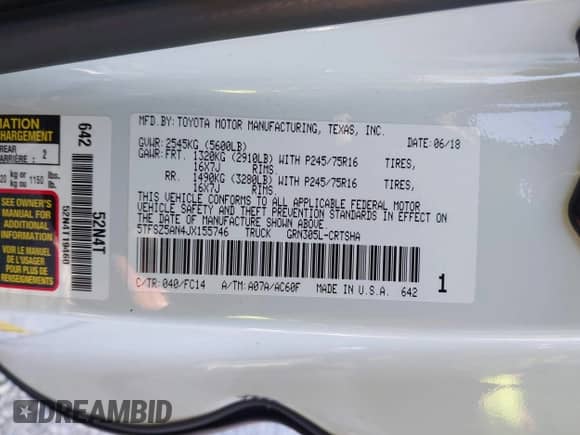 2018 Toyota Tacoma SR5 с VIN 5TFSZ5AN4JX155746, выставлен на аукционе IAAI как лот 42450215 с пробегом 48 285 миль миль и . История ставок и продаж доступна на DreamBid. Изображение 9.