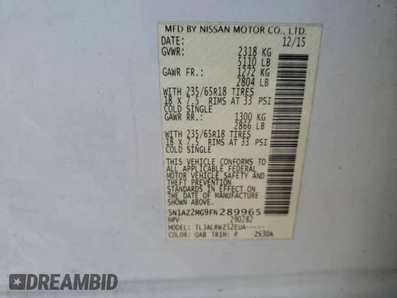 2015 Nissan Murano Platinum z VIN 5N1AZ2MG9FN289965, wystawiony jako Copart lot #81463795 z przebiegiem 186 945 mil mil oraz Szkoda całkowita • Salvage title. Historia ofert i sprzedaży dostępna na DreamBid. Obrazek 14.