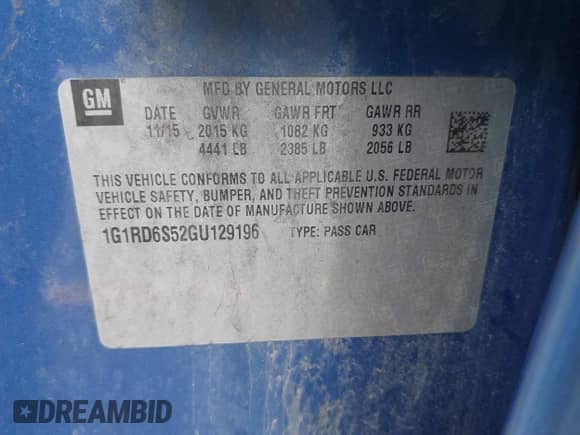 2016 Chevrolet Volt Premier with VIN 1G1RD6S52GU129196, listed as a IAAI auction lot 42400786 with 79,609 mi miles and . Bid and sale history available at DreamBid. Image 9.