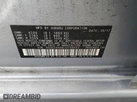 2018 Subaru Impreza с VIN 4S3GTAA68J3709502, выставлен на аукционе Copart как лот 68667305 с пробегом 136 011 миль миль и Списание • Salvage title. История ставок и продаж доступна на DreamBid. Изображение 13.