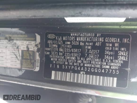 2016 Kia Sorento L with VIN 5XYPG4A32GG047755, listed as a IAAI auction lot 43262026 with 166,040 mi miles and . Bid and sale history available at DreamBid. Image 9.