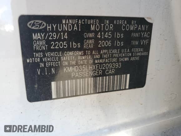 2014 Hyundai Elantra с VIN KMHD35LHXEU209393, выставлен на аукционе Copart как лот 68620625 с пробегом 164 938 миль миль и Списание • Salvage title. История ставок и продаж доступна на DreamBid. Изображение 12.