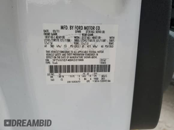 2011 Ford F-150 XL with VIN 1FTVX1EF4BKD31966, listed as a Copart auction lot 86278914 with 183,961 mi miles and Salvage title. Bid and sale history available at DreamBid. Image 12.