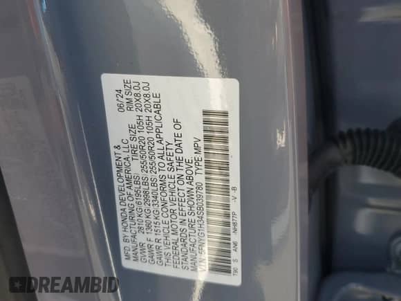 2025 Honda Pilot Sport с VIN 5FNYG1H34SB039780, выставлен на аукционе Copart как лот 81126435 с пробегом 16 888 миль миль и Списание • Salvage title. История ставок и продаж доступна на DreamBid. Изображение 13.