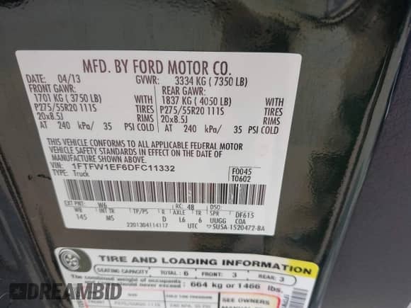 2013 Ford F-150 Platinum с VIN 1FTFW1EF6DFC11332, выставлен на аукционе IAAI как лот 43082000 с пробегом 90 787 миль миль и . История ставок и продаж доступна на DreamBid. Изображение 9.