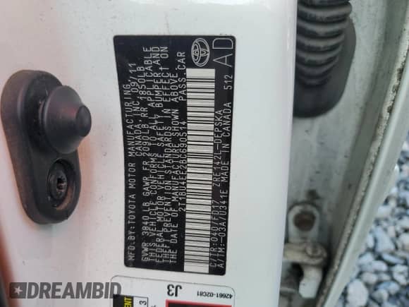 2011 Toyota Corolla L with VIN 2T1BU4EE2BC690514, listed as a Copart auction lot 84244745 with 100,329 mi miles and Clean title. Bid and sale history available at DreamBid. Image 12.