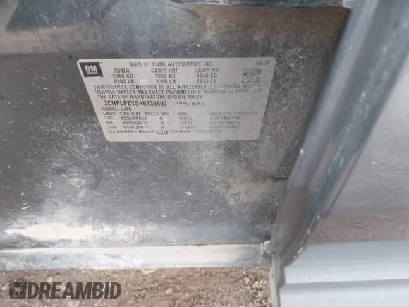 2010 Chevrolet Equinox LTZ с VIN 2CNFLFEY5A6339697, выставлен на аукционе IAAI как лот 43383774 с пробегом 166 177 миль миль и . История ставок и продаж доступна на DreamBid. Изображение 9.