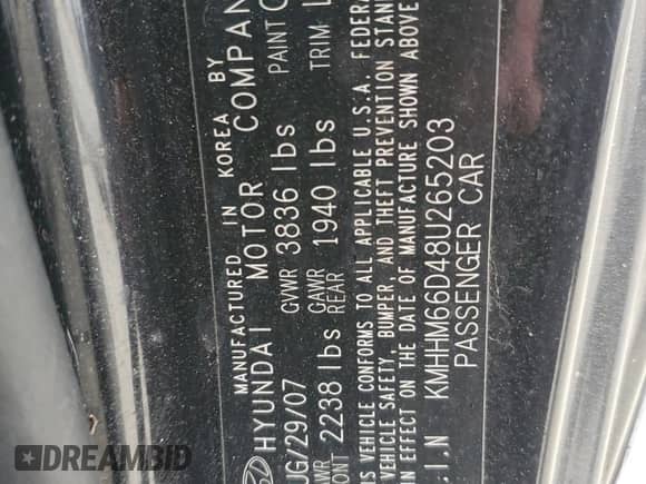 2008 Hyundai Tiburon GS с VIN KMHHM66D48U265203, выставлен на аукционе Copart как лот 49837525 с пробегом 104 259 миль миль и Чистый • Clean title. История ставок и продаж доступна на DreamBid. Изображение 12.