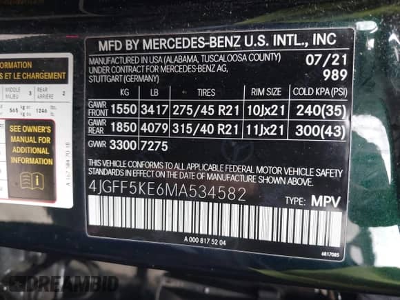 2021 Mercedes-Benz GLS 450 with VIN 4JGFF5KE6MA534582, listed as a IAAI auction lot 42286791 with 53,963 mi miles and . Bid and sale history available at DreamBid. Image 9.