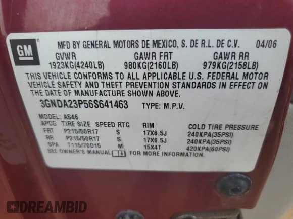 2006 Chevrolet HHR LT с VIN 3GNDA23P56S641463, выставлен на аукционе Copart как лот 67510075 с пробегом 213 503 миль миль и Чистый • Clean title. История ставок и продаж доступна на DreamBid. Изображение 12.