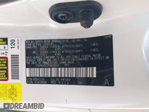 2015 Toyota Sienna XLE with VIN 5TDYK3DC3FS676841, listed as a IAAI auction lot 43497816 with 181,180 mi miles and . Bid and sale history available at DreamBid. Image 9.