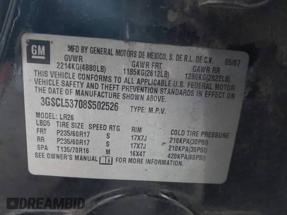 2008 Saturn VUE XR с VIN 3GSCL53708S502526, выставлен на аукционе IAAI как лот 42731628 с пробегом 165 181 миль миль и . История ставок и продаж доступна на DreamBid. Изображение 9.