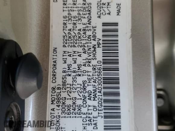 2003 Toyota Highlander с VIN JTEGD21A030056610, выставлен на аукционе Copart как лот 70589175 с пробегом 281 746 миль миль и Списание • Salvage title. История ставок и продаж доступна на DreamBid. Изображение 13.