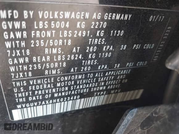 2017 Volkswagen Tiguan Sport с VIN WVGUV7AX6HK023480, выставлен на аукционе IAAI как лот 41787413 с пробегом 77 349 миль миль и . История ставок и продаж доступна на DreamBid. Изображение 9.
