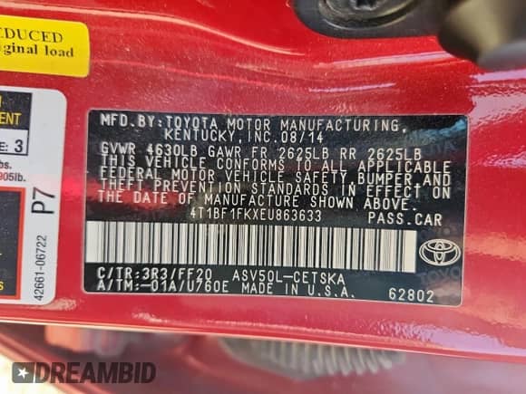 2014 Toyota Camry SE с VIN 4T1BF1FKXEU863633, выставлен на аукционе Copart как лот 86088125 с пробегом 198 279 миль миль и Списание • Salvage title. История ставок и продаж доступна на DreamBid. Изображение 13.