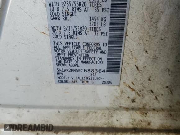 2014 Nissan Pathfinder S with VIN 5N1AR2MN5EC688364, listed as a Copart auction lot 61367445 with 126,918 mi miles and Salvage title. Bid and sale history available at DreamBid. Image 13.