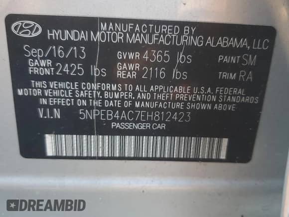 2014 Hyundai Sonata GLS z VIN 5NPEB4AC7EH812423, wystawiony jako Copart lot #85829385 z przebiegiem 65 543 mil mil oraz Szkoda całkowita • Salvage title. Historia ofert i sprzedaży dostępna na DreamBid. Obrazek 12.