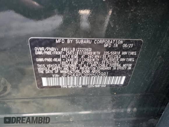2023 Subaru Forester Limited z VIN JF2SKAPC9PH502981, wystawiony jako Copart lot #81985995 z przebiegiem 26 521 mil mil oraz Szkoda całkowita • Salvage title. Historia ofert i sprzedaży dostępna na DreamBid. Obrazek 12.